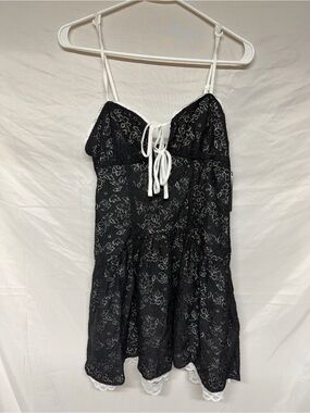 Seni & Cade Womens M Black White Floral Lace Mini Dress Tie Front NWT